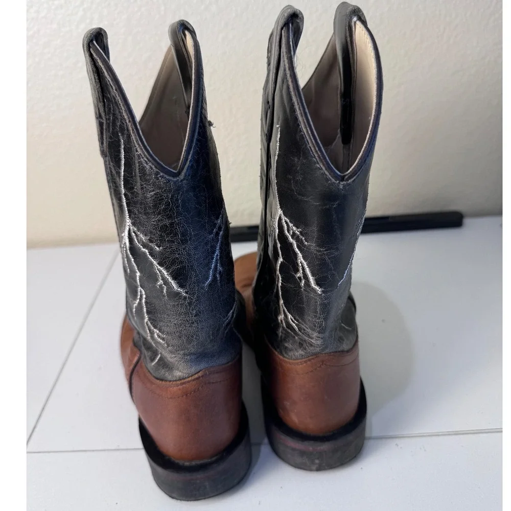 Cody James Western Boots Kids 3 Lightning Bolt Leather Square Toe Brown Black